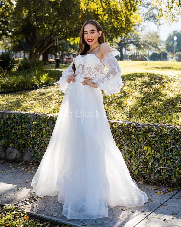 Vestido de novia bordado mangas desmontables