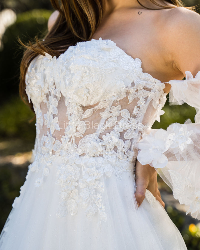 Vestido de novia bordado mangas desmontables