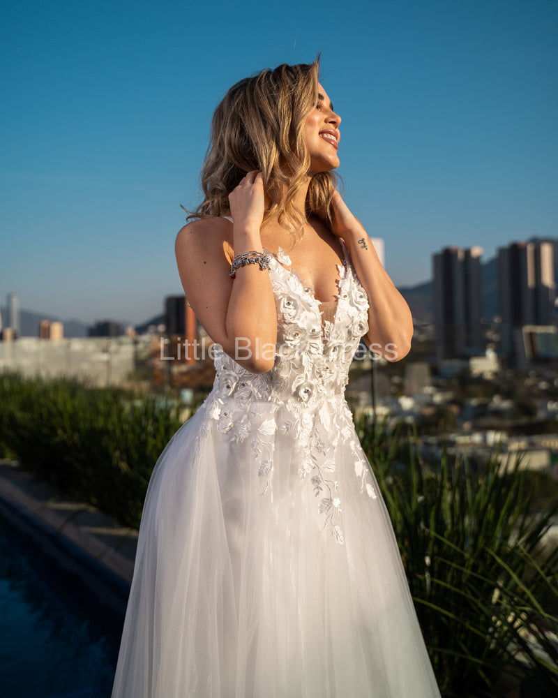 Vestido de novia con bordado 3D